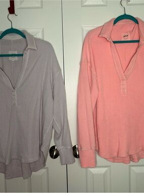 aerie waffle knit long sleeve top in lavender and coral